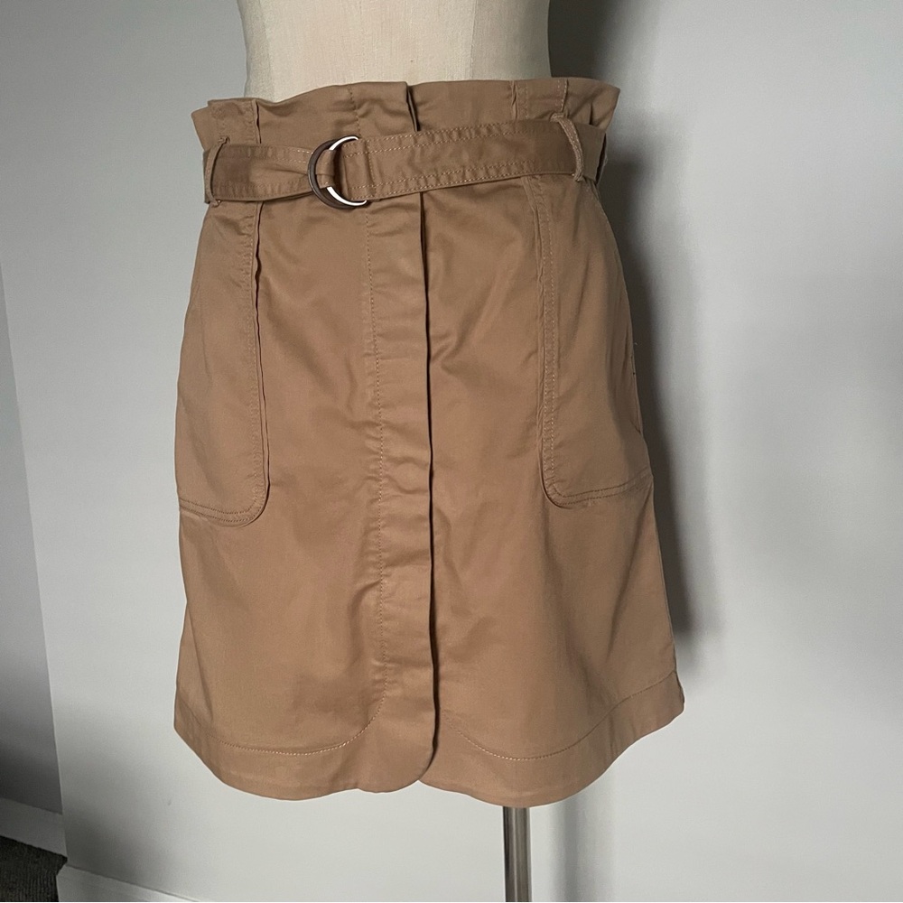 Loft tan khaki button front belted skirt size 10